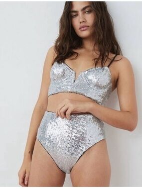 For Love & Lemons NWT Glimmer Sequin High Waist Panty XS